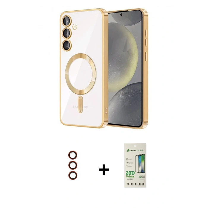 MARSİLYAN™- Galaxy S23 Plus Kılıf Nova Işık Özel Seri - Siyah 20D Premium Cam Ekran Koruyucu + Kırmızı Metal Kamera Lens