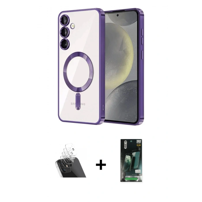 MARSİLYAN™- Galaxy S23 Plus Kılıf Nova Işık Özel Seri - Siyah 360 Mat Full Body Arka Koruyucu + Kamera Lens Koruma Cam - SF