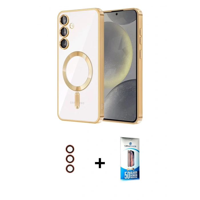 MARSİLYAN™- Galaxy S23 Plus Kılıf Nova Işık Özel Seri - Siyah 5D Eko Cam Ekran Koruyucu + Metal Kamera Lens - KI