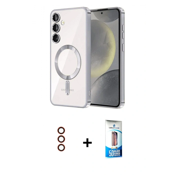 MARSİLYAN™- Galaxy S23 Plus Kılıf Nova Işık Özel Seri - Siyah 5D Eko Cam Ekran Koruyucu + Metal Kamera Lens - KI