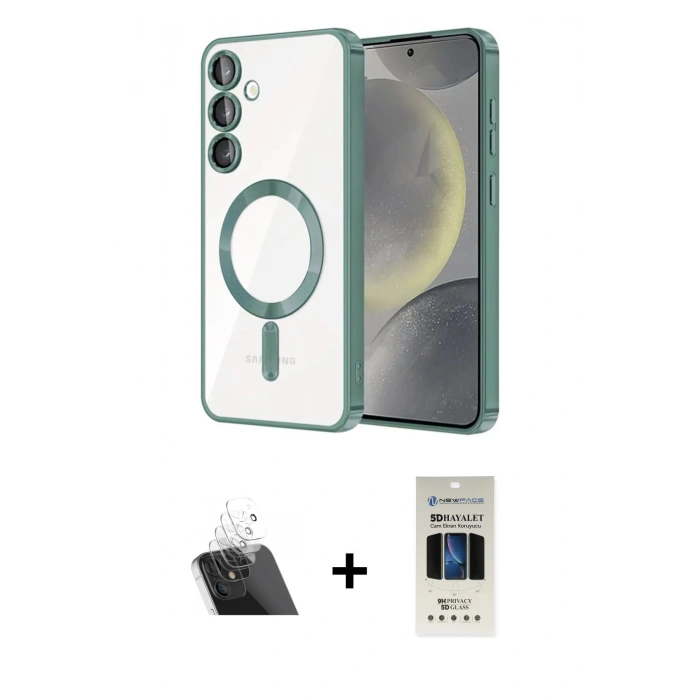 MARSİLYAN™- Galaxy S23 Plus Kılıf Nova Işık Özel Seri - Siyah 5D Hayalet Cam Ekran Koruyucu + Kamera Lens Koruma Cam - SF