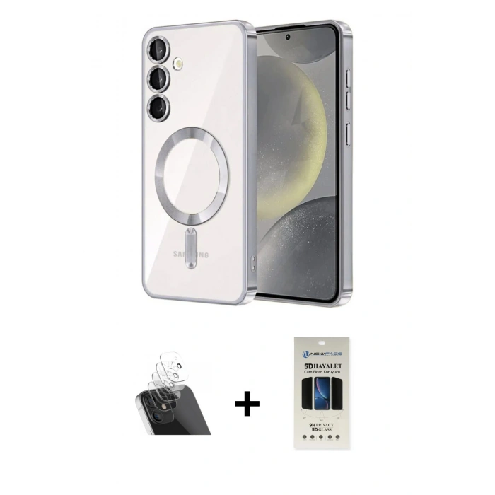 MARSİLYAN™- Galaxy S23 Plus Kılıf Nova Işık Özel Seri - Siyah 5D Hayalet Cam Ekran Koruyucu + Kamera Lens Koruma Cam - SF