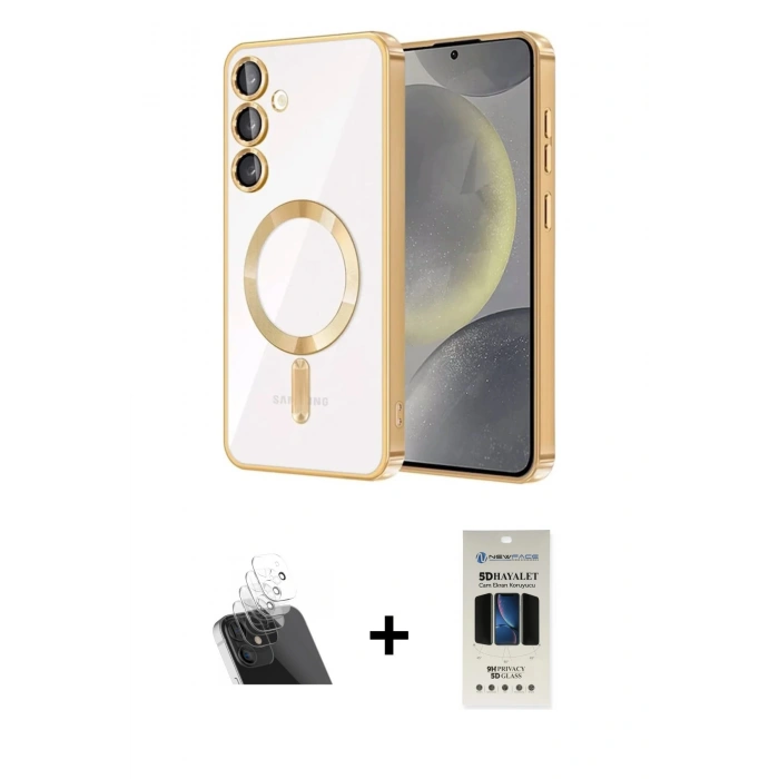 MARSİLYAN™- Galaxy S23 Plus Kılıf Nova Işık Özel Seri - Siyah 5D Hayalet Cam Ekran Koruyucu + Kamera Lens Koruma Cam - SF
