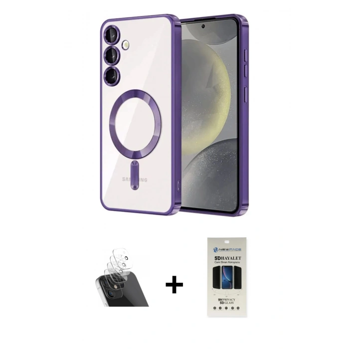 MARSİLYAN™- Galaxy S23 Plus Kılıf Nova Işık Özel Seri - Siyah 5D Hayalet Cam Ekran Koruyucu + Kamera Lens Koruma Cam - SF