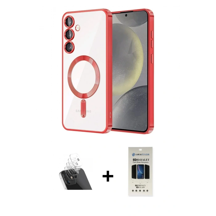 MARSİLYAN™- Galaxy S23 Plus Kılıf Nova Işık Özel Seri - Siyah 5D Hayalet Cam Ekran Koruyucu + Kamera Lens Koruma Cam - SF
