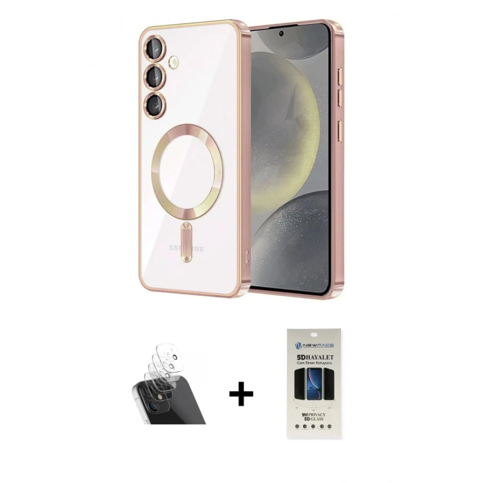 MARSİLYAN™- Galaxy S23 Plus Kılıf Nova Işık Özel Seri - Siyah 5D Hayalet Cam Ekran Koruyucu + Kamera Lens Koruma Cam - SF
