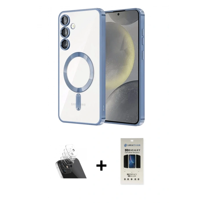 MARSİLYAN™- Galaxy S23 Plus Kılıf Nova Işık Özel Seri - Siyah 5D Hayalet Cam Ekran Koruyucu + Kamera Lens Koruma Cam - SF