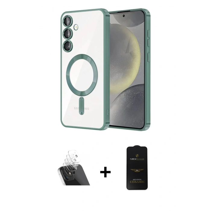 MARSİLYAN™- Galaxy S23 Plus Kılıf Nova Işık Özel Seri - Siyah 6D Antistatik Mat Seramik Hayalet Nano Ekran Koruyucu + Kamera Lens Koruma Cam - SF