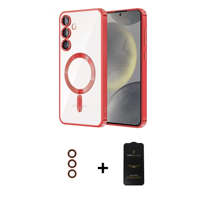 MARSİLYAN™- Galaxy S23 Plus Kılıf Nova Işık Özel Seri - Siyah 6D Antistatik Mat Seramik Hayalet Nano Ekran Koruyucu + Metal Kamera Lens - KI
