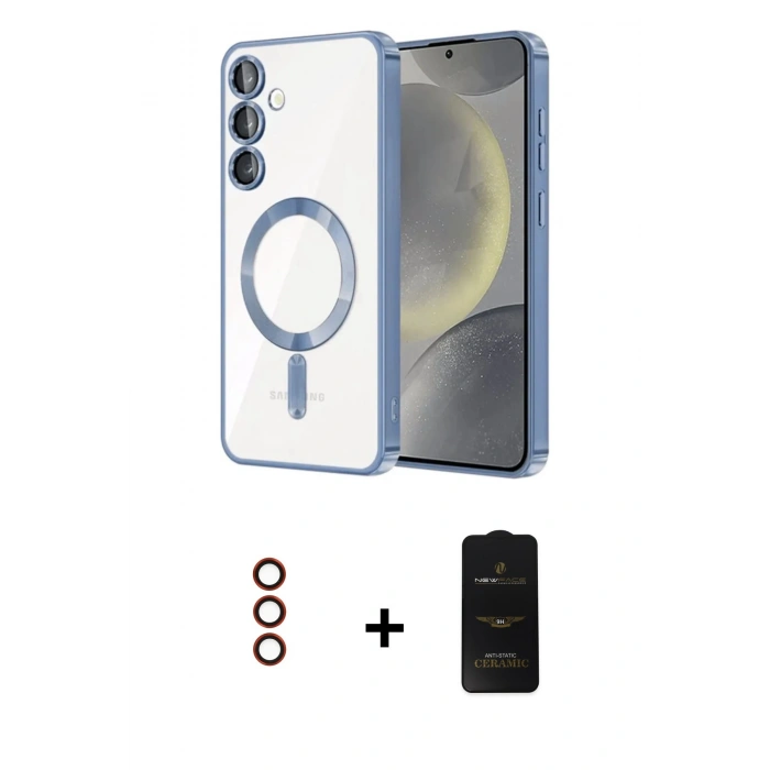 MARSİLYAN™- Galaxy S23 Plus Kılıf Nova Işık Özel Seri - Siyah 6D Antistatik Mat Seramik Hayalet Nano Ekran Koruyucu + Metal Kamera Lens - KI