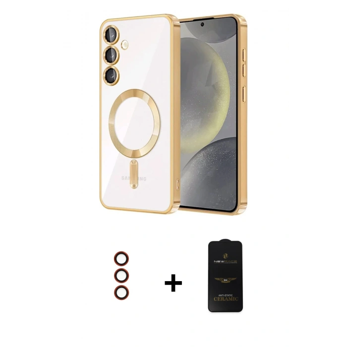 MARSİLYAN™- Galaxy S23 Plus Kılıf Nova Işık Özel Seri - Siyah 6D Antistatik Mat Seramik Hayalet Nano Ekran Koruyucu + Metal Kamera Lens - KI