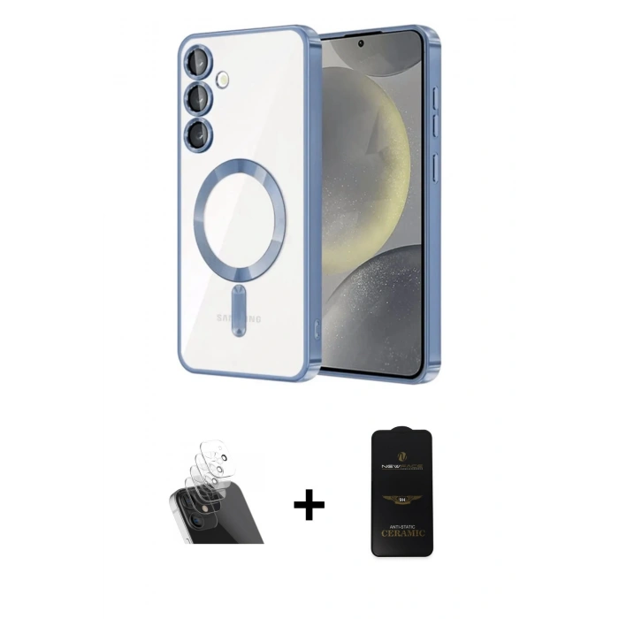 MARSİLYAN™- Galaxy S23 Plus Kılıf Nova Işık Özel Seri - Siyah 6D Antistatik Mat Seramik Hayalet Nano Ekran Koruyucu + Kamera Lens Koruma Cam - SF
