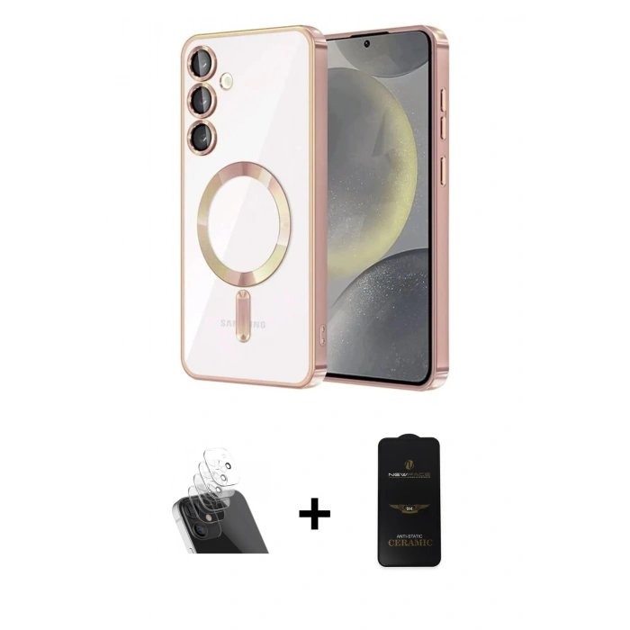 MARSİLYAN™- Galaxy S23 Plus Kılıf Nova Işık Özel Seri - Siyah 6D Antistatik Mat Seramik Hayalet Nano Ekran Koruyucu + Kamera Lens Koruma Cam - SF