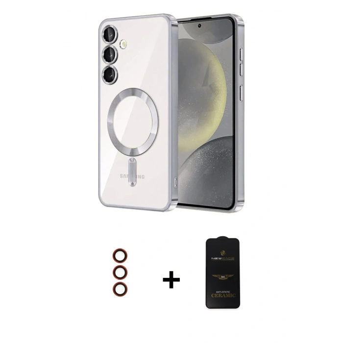 MARSİLYAN™- Galaxy S23 Plus Kılıf Nova Işık Özel Seri - Siyah 6D Antistatik Mat Seramik Hayalet Nano Ekran Koruyucu + Metal Kamera Lens - KI