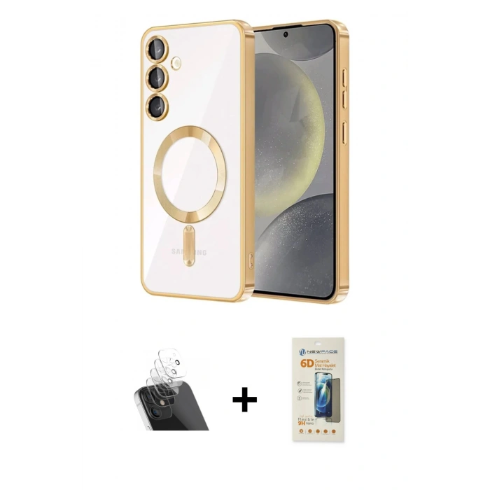 MARSİLYAN™- Galaxy S23 Plus Kılıf Nova Işık Özel Seri - Siyah 6D Mat Seramik Hayalet Nano Ekran Koruyucu + Kamera Lens Koruma Cam - SF
