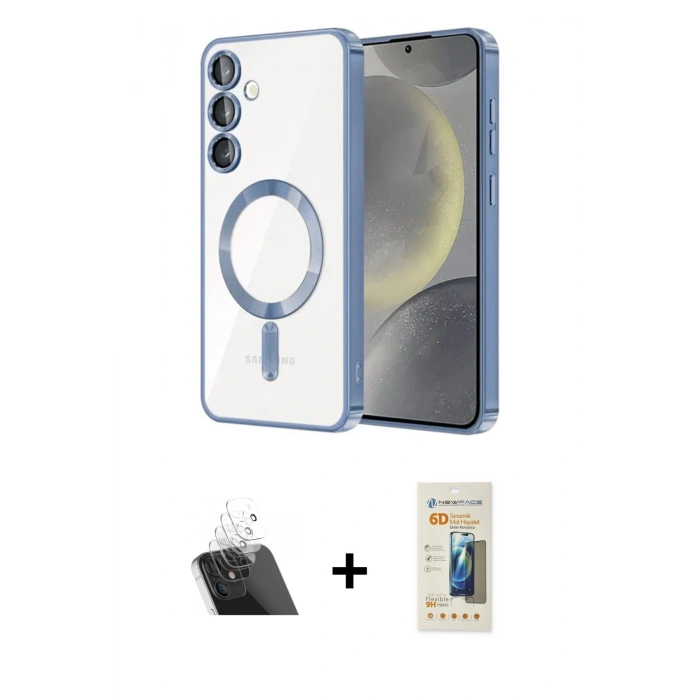 MARSİLYAN™- Galaxy S23 Plus Kılıf Nova Işık Özel Seri - Siyah 6D Mat Seramik Hayalet Nano Ekran Koruyucu + Kamera Lens Koruma Cam - SF