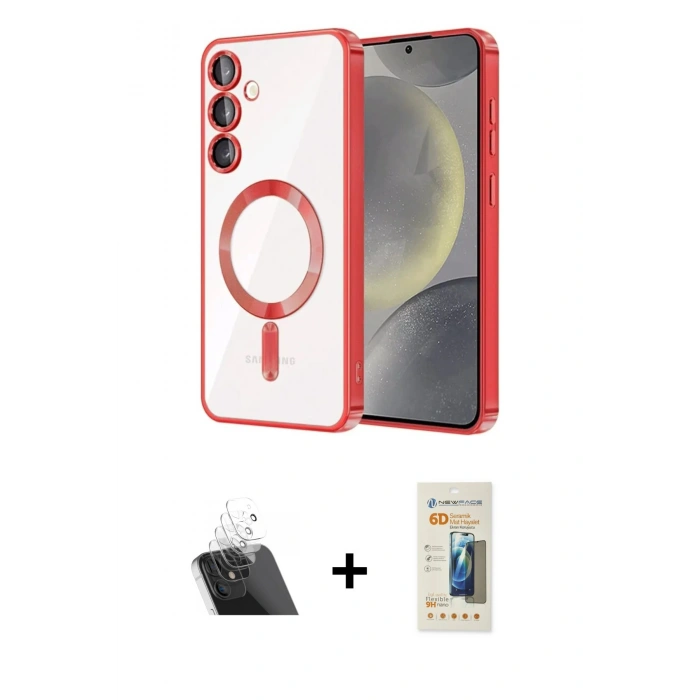 MARSİLYAN™- Galaxy S23 Plus Kılıf Nova Işık Özel Seri - Siyah 6D Mat Seramik Hayalet Nano Ekran Koruyucu + Kamera Lens Koruma Cam - SF