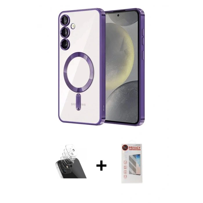 MARSİLYAN™- Galaxy S23 Plus Kılıf Nova Işık Özel Seri - Siyah Hayalet Edge Cam Ekran Koruyucu + Kamera Lens Koruma Cam - SF