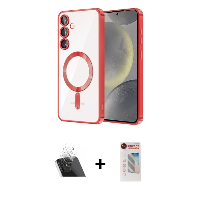 MARSİLYAN™- Galaxy S23 Plus Kılıf Nova Işık Özel Seri - Siyah Hayalet Edge Cam Ekran Koruyucu + Kamera Lens Koruma Cam - SF