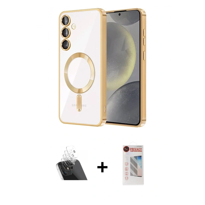 MARSİLYAN™- Galaxy S23 Plus Kılıf Nova Işık Özel Seri - Siyah Hayalet Edge Cam Ekran Koruyucu + Kamera Lens Koruma Cam - SF