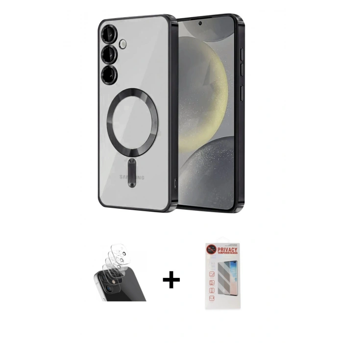 MARSİLYAN™- Galaxy S23 Plus Kılıf Nova Işık Özel Seri - Siyah Hayalet Edge Cam Ekran Koruyucu + Kamera Lens Koruma Cam - SF