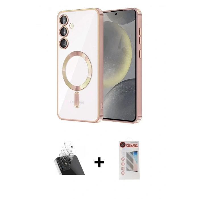 MARSİLYAN™- Galaxy S23 Plus Kılıf Nova Işık Özel Seri - Siyah Hayalet Edge Cam Ekran Koruyucu + Kamera Lens Koruma Cam - SF