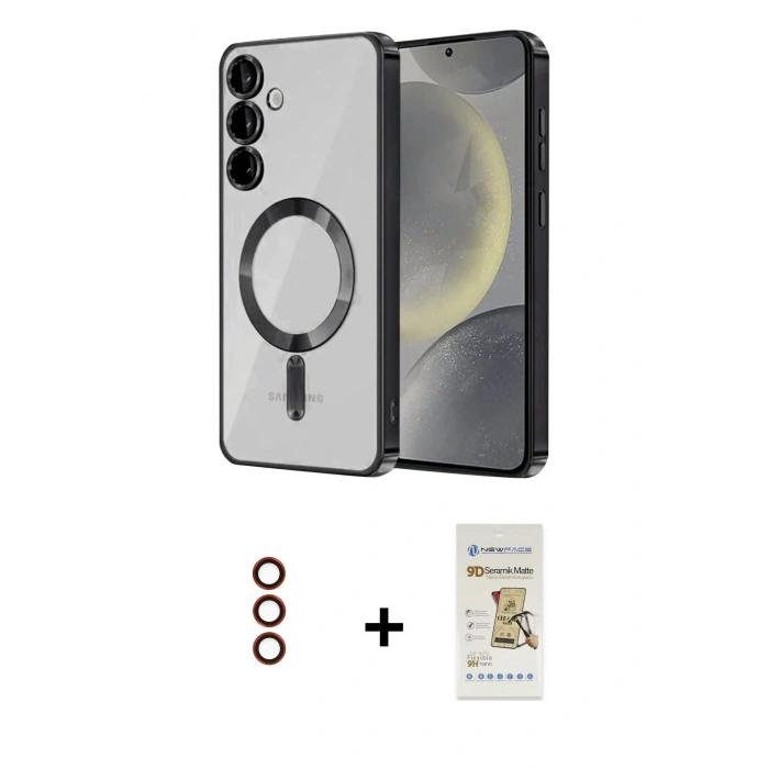 MARSİLYAN™- Galaxy S23 Plus Kılıf Nova Işık Özel Seri - Siyah Mat Seramik Nano Ekran Koruyucu + Metal Kamera Lens - KI