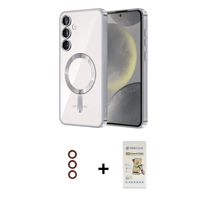 MARSİLYAN™- Galaxy S23 Plus Kılıf Nova Işık Özel Seri - Siyah Mat Seramik Nano Ekran Koruyucu + Metal Kamera Lens - KI