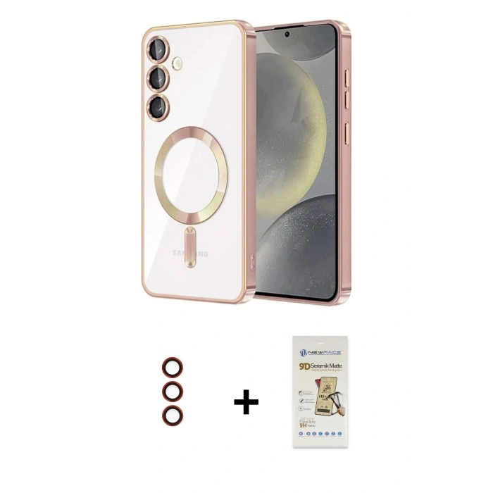 MARSİLYAN™- Galaxy S23 Plus Kılıf Nova Işık Özel Seri - Siyah Mat Seramik Nano Ekran Koruyucu + Metal Kamera Lens - KI