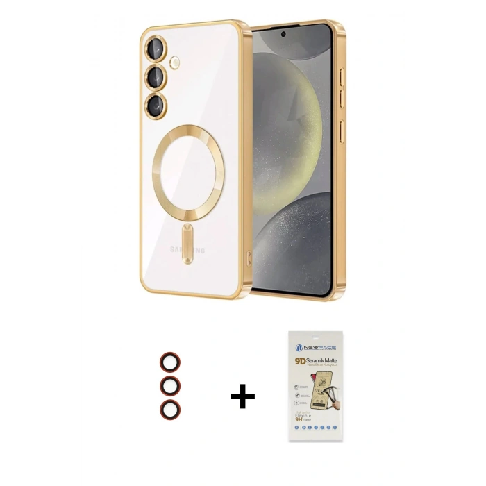 MARSİLYAN™- Galaxy S23 Plus Kılıf Nova Işık Özel Seri - Siyah Mat Seramik Nano Ekran Koruyucu + Metal Kamera Lens - KI
