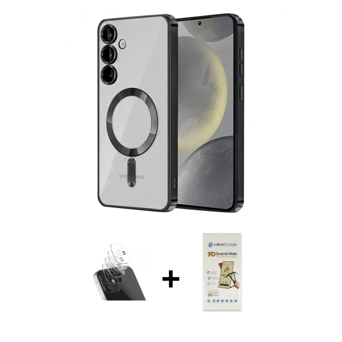 MARSİLYAN™- Galaxy S23 Plus Kılıf Nova Işık Özel Seri - Siyah Mat Seramik Nano Ekran Koruyucu + Kamera Lens Koruma Cam - SF