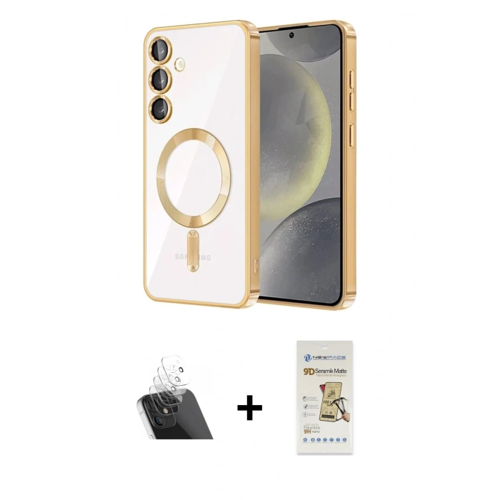 MARSİLYAN™- Galaxy S23 Plus Kılıf Nova Işık Özel Seri - Siyah Mat Seramik Nano Ekran Koruyucu + Kamera Lens Koruma Cam - SF