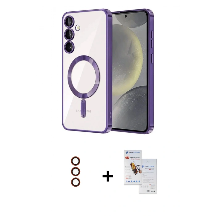 MARSİLYAN™- Galaxy S23 Plus Kılıf Nova Işık Özel Seri - Siyah Seramik Nano Ekran Koruyucu + Metal Kamera Lens - KI