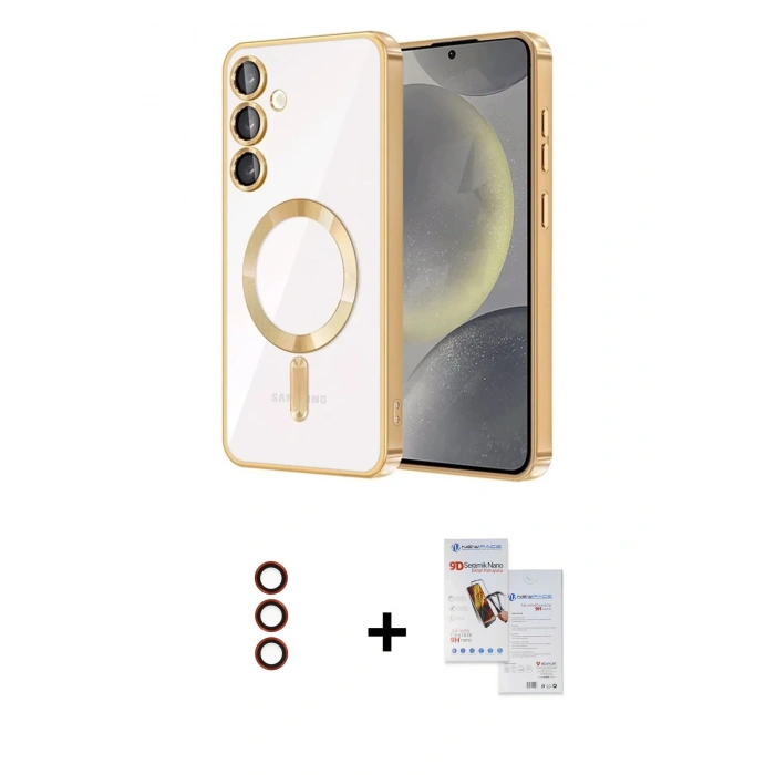 MARSİLYAN™- Galaxy S23 Plus Kılıf Nova Işık Özel Seri - Siyah Seramik Nano Ekran Koruyucu + Metal Kamera Lens - KI