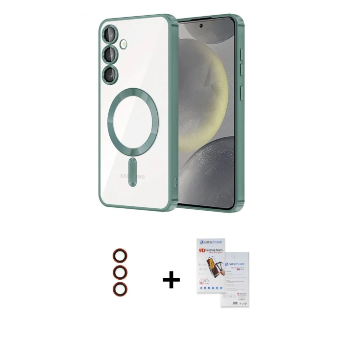 MARSİLYAN™- Galaxy S23 Plus Kılıf Nova Işık Özel Seri - Siyah Seramik Nano Ekran Koruyucu + Metal Kamera Lens - KI