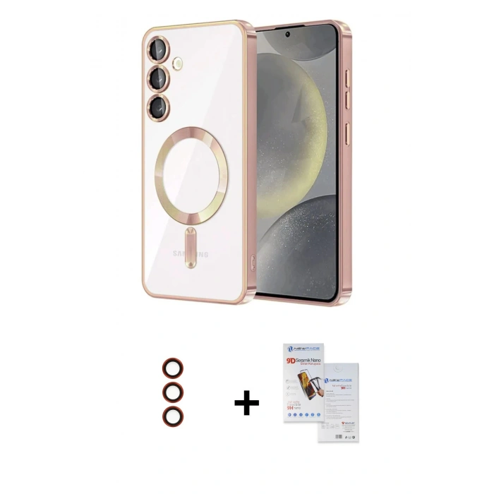 MARSİLYAN™- Galaxy S23 Plus Kılıf Nova Işık Özel Seri - Siyah Seramik Nano Ekran Koruyucu + Metal Kamera Lens - KI