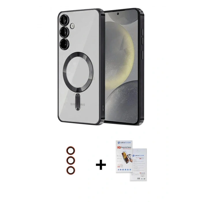 MARSİLYAN™- Galaxy S23 Plus Kılıf Nova Işık Özel Seri - Siyah Seramik Nano Ekran Koruyucu + Metal Kamera Lens - KI