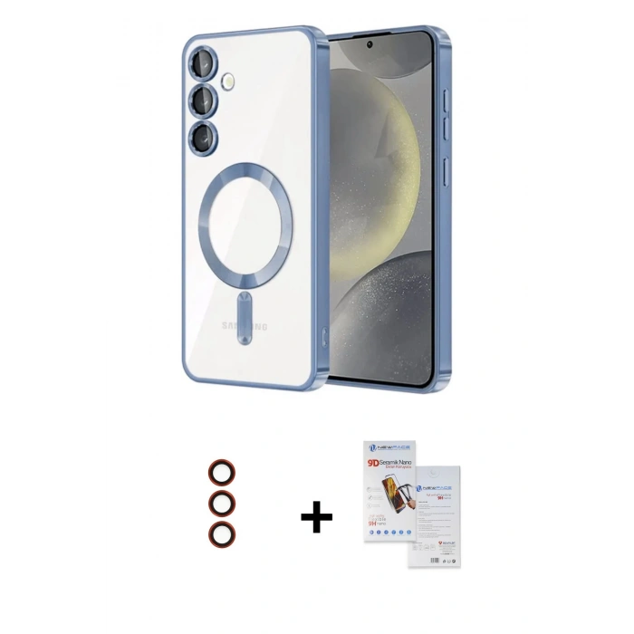 MARSİLYAN™- Galaxy S23 Plus Kılıf Nova Işık Özel Seri - Siyah Seramik Nano Ekran Koruyucu + Metal Kamera Lens - KI