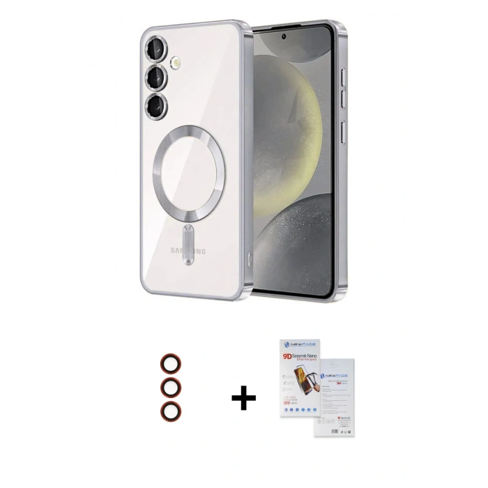 MARSİLYAN™- Galaxy S23 Plus Kılıf Nova Işık Özel Seri - Siyah Seramik Nano Ekran Koruyucu + Metal Kamera Lens - KI
