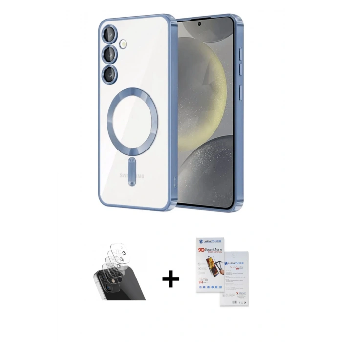 MARSİLYAN™- Galaxy S23 Plus Kılıf Nova Işık Özel Seri - Siyah Seramik Nano Ekran Koruyucu + Şeffaf Kamera Lens Koruma Cam