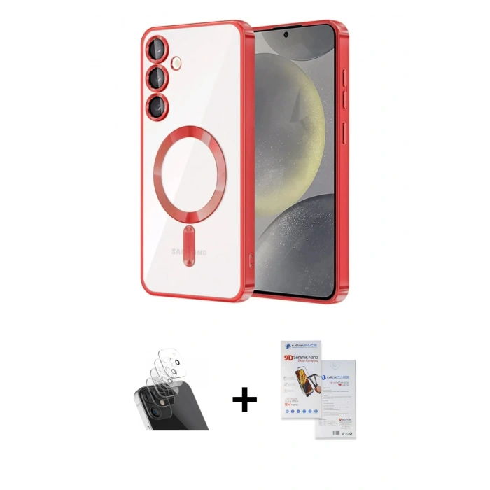 MARSİLYAN™- Galaxy S23 Plus Kılıf Nova Işık Özel Seri - Siyah Seramik Nano Ekran Koruyucu + Şeffaf Kamera Lens Koruma Cam