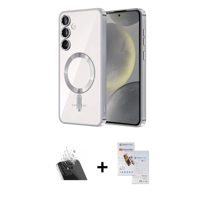 MARSİLYAN™- Galaxy S23 Plus Kılıf Nova Işık Özel Seri - Siyah Seramik Nano Ekran Koruyucu + Şeffaf Kamera Lens Koruma Cam