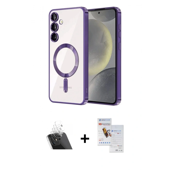 MARSİLYAN™- Galaxy S23 Plus Kılıf Nova Işık Özel Seri - Siyah Seramik Nano Ekran Koruyucu + Şeffaf Kamera Lens Koruma Cam