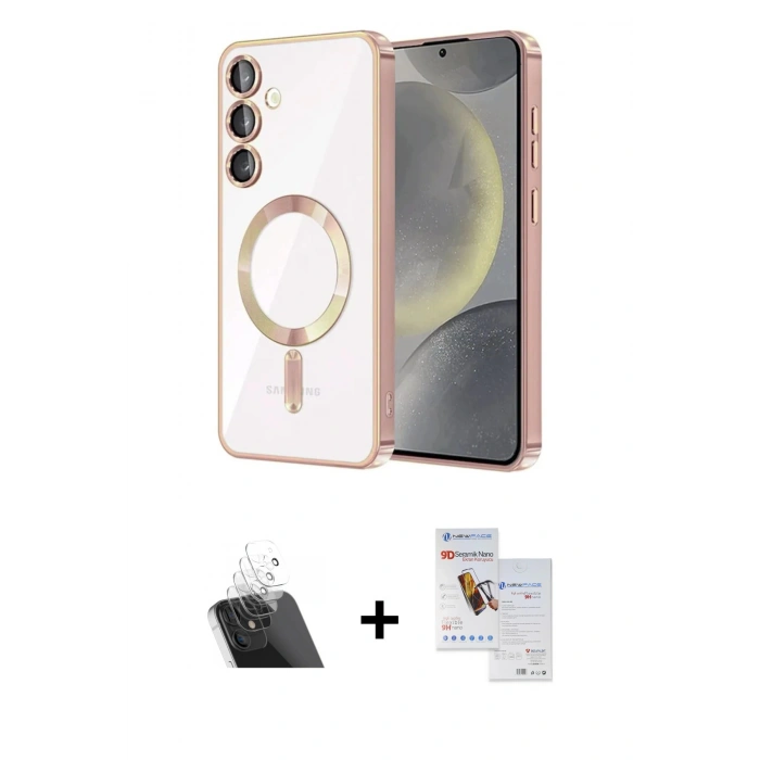 MARSİLYAN™- Galaxy S23 Plus Kılıf Nova Işık Özel Seri - Siyah Seramik Nano Ekran Koruyucu + Şeffaf Kamera Lens Koruma Cam