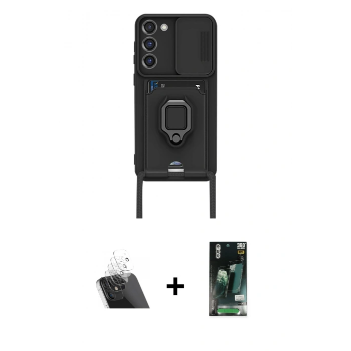 MARSİLYAN™- Galaxy S23 Plus Kılıf Vadi Form Prime - Siyah 360 Mat Full Body Arka Koruyucu + Şeffaf Kamera Lens Koruma Cam