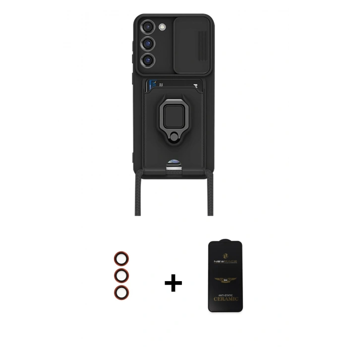 MARSİLYAN™- Galaxy S23 Plus Kılıf Vadi Form Prime - Siyah 6D Antistatik Mat Seramik Hayalet Nano Ekran Koruyucu + Metal Kamera Lens - KI