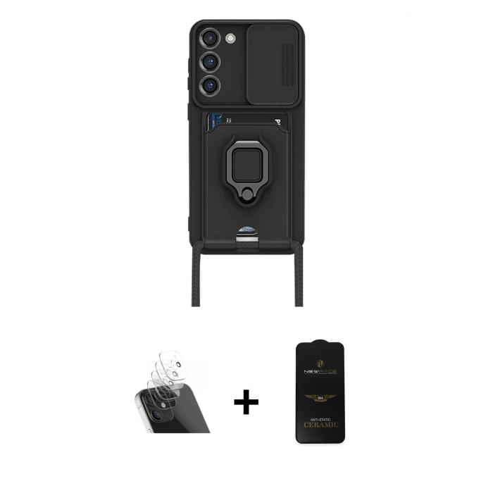 MARSİLYAN™- Galaxy S23 Plus Kılıf Vadi Form Prime - Siyah 6D Antistatik Mat Seramik Hayalet Nano Ekran Koruyucu + Kamera Lens Koruma Cam - SF