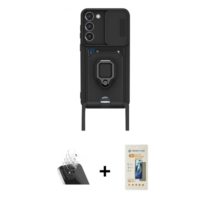 MARSİLYAN™- Galaxy S23 Plus Kılıf Vadi Form Prime - Siyah 6D Mat Seramik Hayalet Nano Ekran Koruyucu + Kamera Lens Koruma Cam - SF