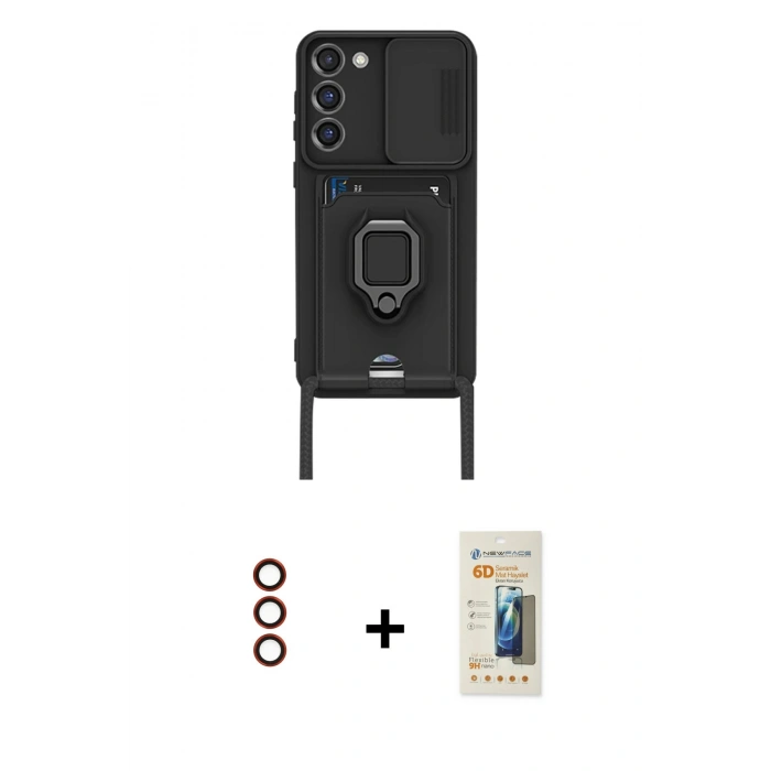 MARSİLYAN™- Galaxy S23 Plus Kılıf Vadi Form Prime - Siyah 6D Mat Seramik Hayalet Nano Ekran Koruyucu + Metal Kamera Lens - KI
