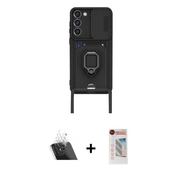MARSİLYAN™- Galaxy S23 Plus Kılıf Vadi Form Prime - Siyah Hayalet Edge Cam Ekran Koruyucu + Kamera Lens Koruma Cam - SF